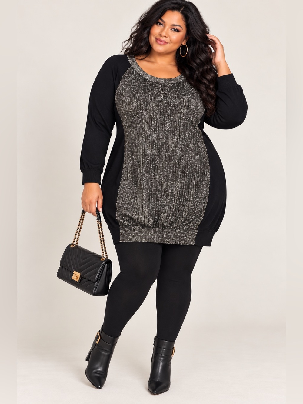 Lane Bryant 18/20 Black Metallic Knit Sweater Dress Tunic